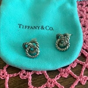 Tiffany & Co. Twisted Silver Knot Studs retired vintage piece w pouch 221